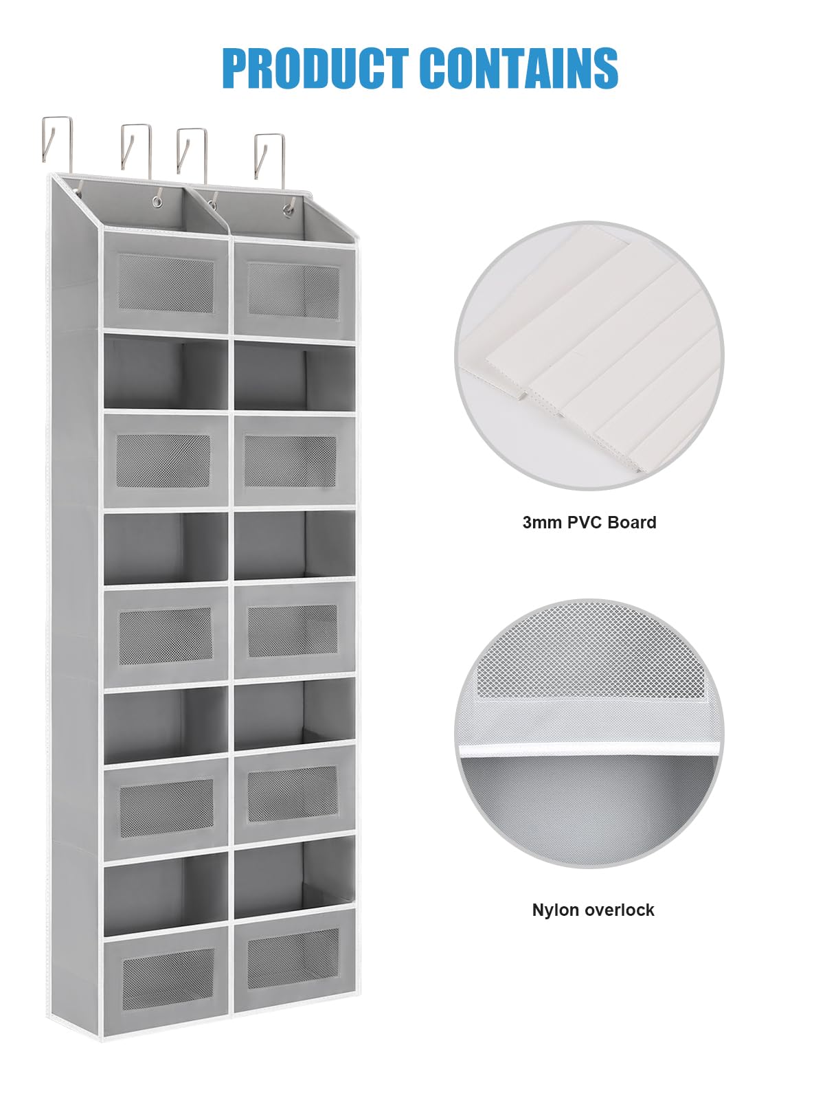 Over the Door Organizer Hanging- 10 Compartments, 80 lbs Load Behind Door Stuffed Animal Storage, Extra Large Toys Storage Organization for Bedroom, Bathroom, Closet, Nursery, Shoes, Diaper (grey)