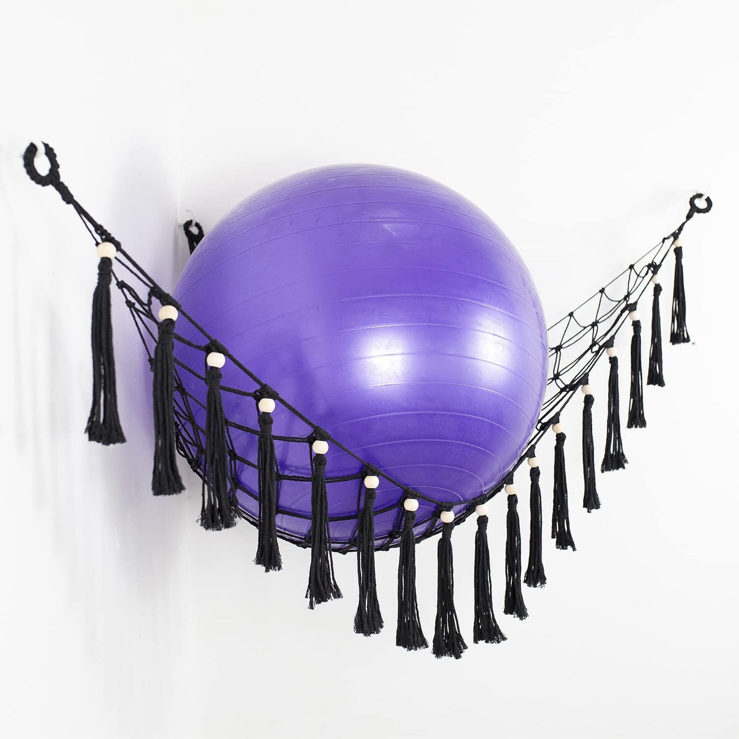 Diocos Exercise Ball Holder Wall Mounted Yoga Ball Rack Corner Hanging Net or Hammock for Fitness Ball,Balance Ball, Stability Ball Shelf for Yoga Studio and Gym