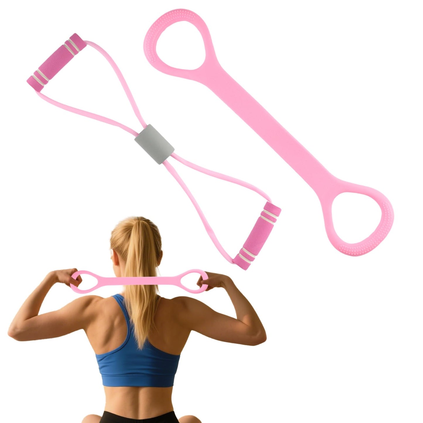 LOGJAM 2 Pcs Figure 8 Resistance Band with Handles, Arm Exercise Bands, Elastic Fitness Strap Exercise Equipment for Women