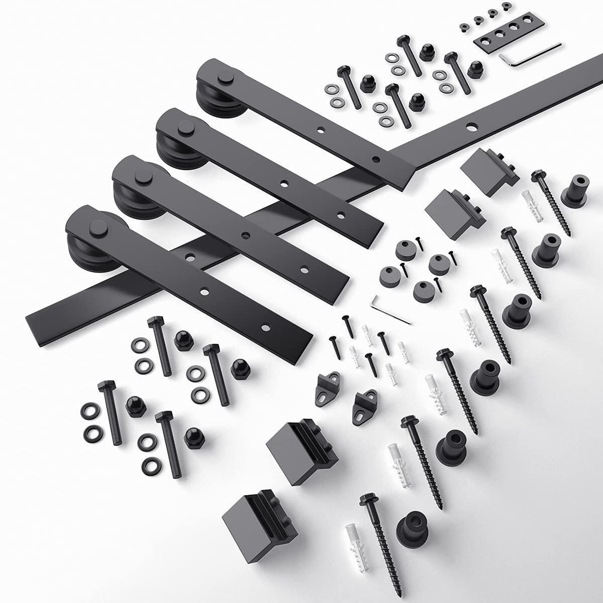 SMARTSTANDARD 8 FT Double Barn Door Hardware Kit - Heavy Duty, Smooth and Quiet Sliding Operation - Easy to Install with Step-by-Step Installation Instruction - Fits 24" Wide Door Panels