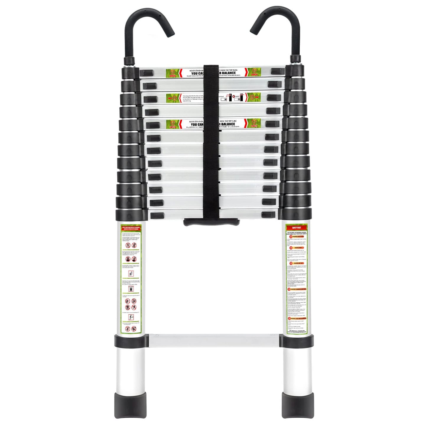 RIKADE Telescopic Ladder, 16.5 ft Aluminum Telescoping Ladder with Stable Hook and Non-Slip Feet, Portable Extension Ladder for Household and Outdoor Working, Max Load 330 lb, Aluminum