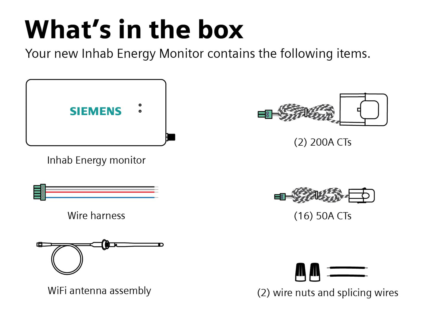SIEMENS Inhab Smart Home Energy Monitor with 16-50Amp Circuit Level Sensors and 2-200Amp Main Sensors for Real Time Electricity Monitoring and Metering