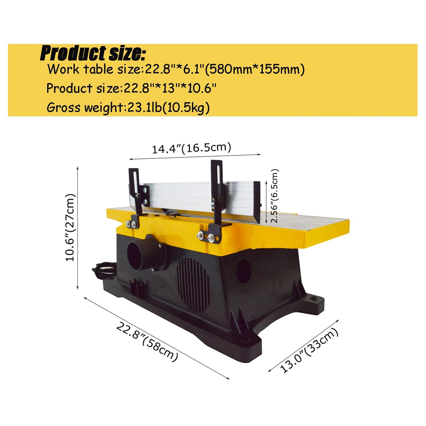 INTBUYING 6 Inch Woodworking Planer Small and Portable Bench Planer 1800W with 155 * 580mm Working Table Low Noise and Low Dust Planing Bench Planer for DIY and Small factories