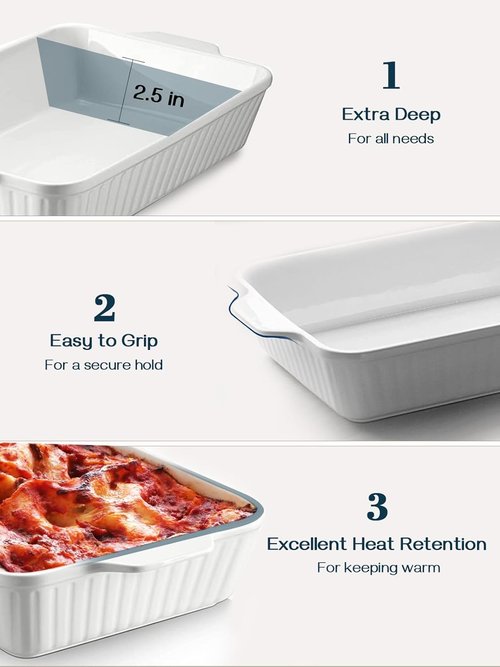 DOWAN Casserole Dish - 9x13 Ceramic Baking Pan | Large 4.2 Quart Oven Safe Lasagna Dish with Handles