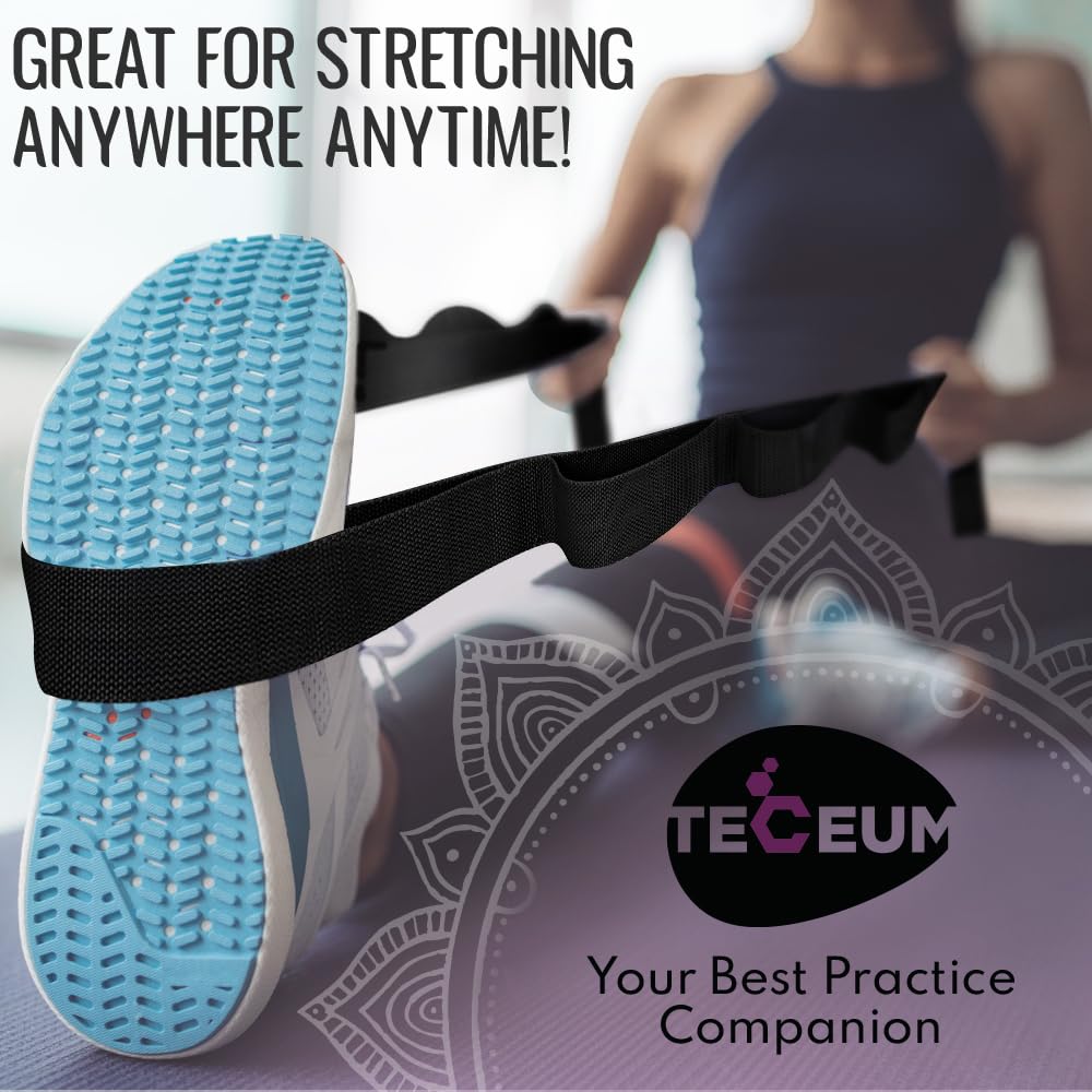 TECEUM Stretching Strap for Yoga & Physical Therapy – 10 Loops – Non-Elastic Leg Stretch Straps for Stretching, Exercising, Pilates, Post-Injury Rehabilitation for All Levels – Men & Women