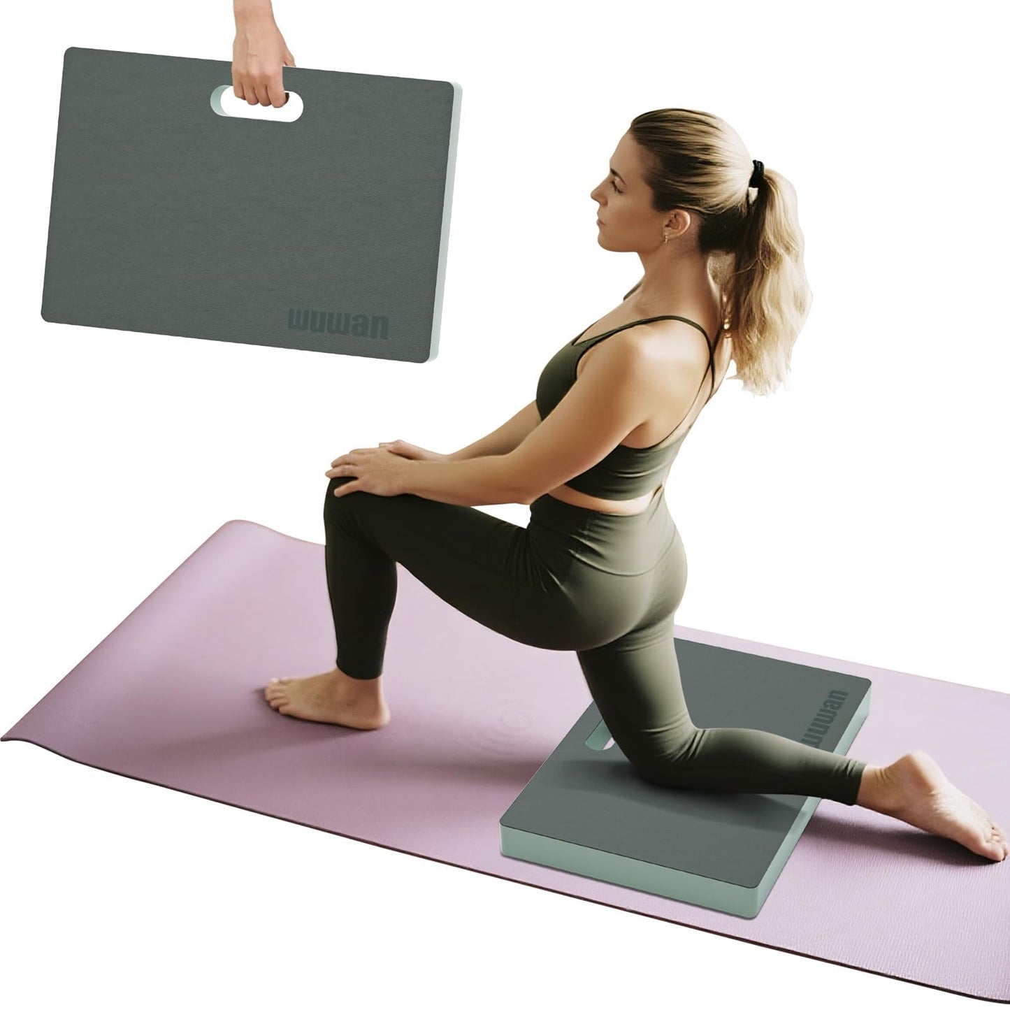 WUWAN Yoga kneeling mat, 1.5inch Thick,Knee Push-ups, Plank Support & Yoga Elbows/Knees Mat Provides Cushion for Kneeling & Elbows (Green with leather front)