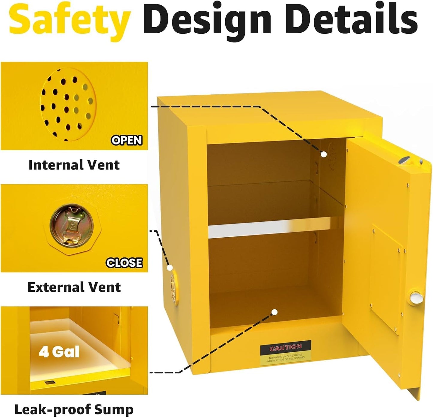 YTOXEO 16 Gallon Flammable Storage Cabinet, 23.5" H x 18.11" W x 18.11" D Thickened Galvanized Steel Flammable Safety Cabinet, Fire Safety with Adjustable Shelf, for Industrial and Home Use