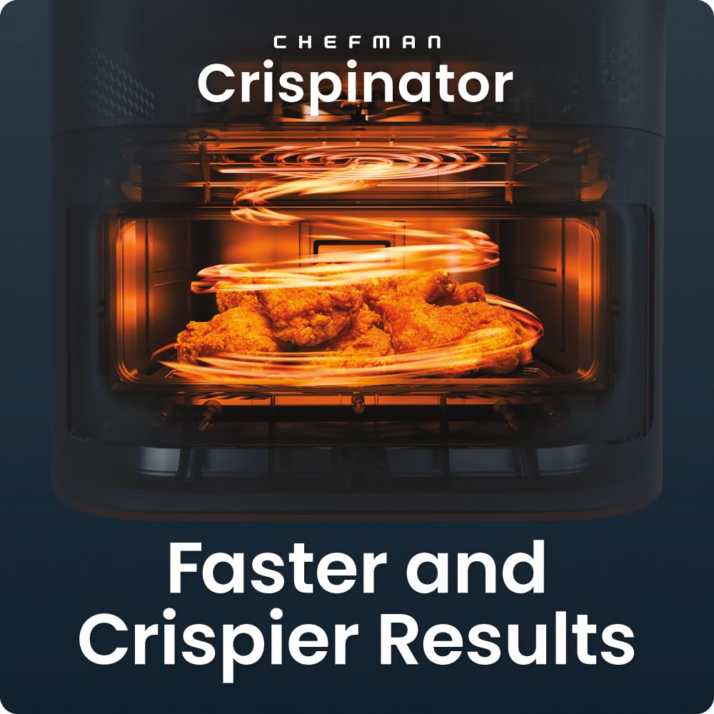 Chefman Crispinator Air Fryer 7-in-1 with 8 Qt Capacity, 450°F Max Temp & TurboFry Pro Technology for Fast, Even Results, Bake, Broil, Dehydrate, Viewing Window, Nonstick Ceramic-Coated Basket