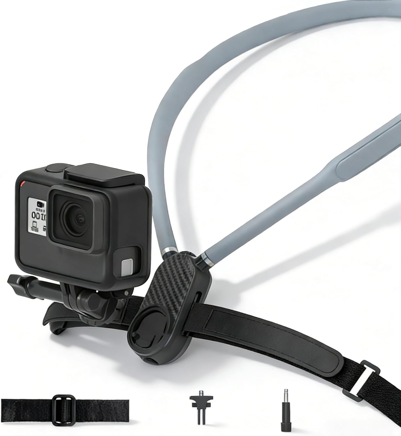 KINGJOY 13/12, 5/4 360 Action Camera Neck Mount, Flexible Silicone POV Neck Holder with Anti-Shake Chest Strap, Quick