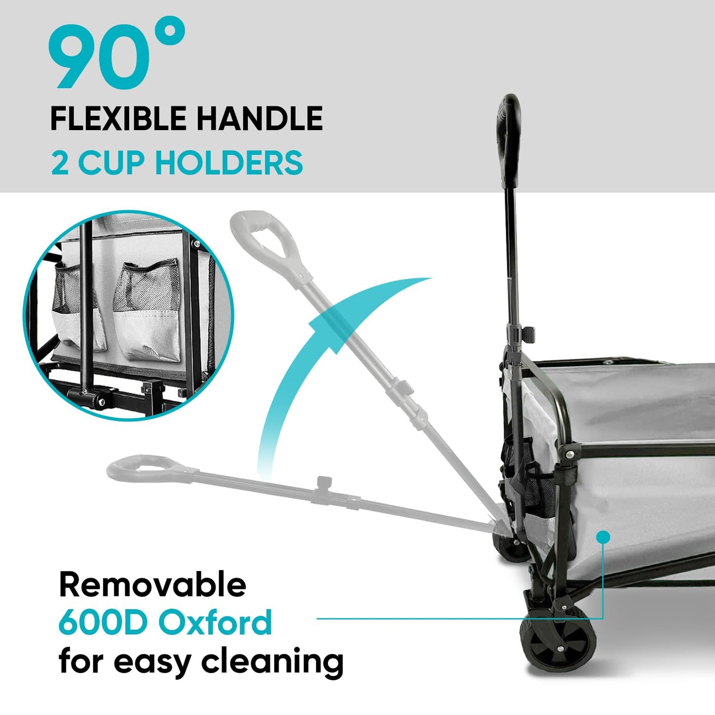 SAILARY Collapsible Wagon with Quiet Wheels - Silent Grocery Shopping Cart for Seniors, Foldable Utility Cart for Laundry & Apartment, Washable Heavy Duty Rolling Wagon with Two Mesh Pockets, Gray