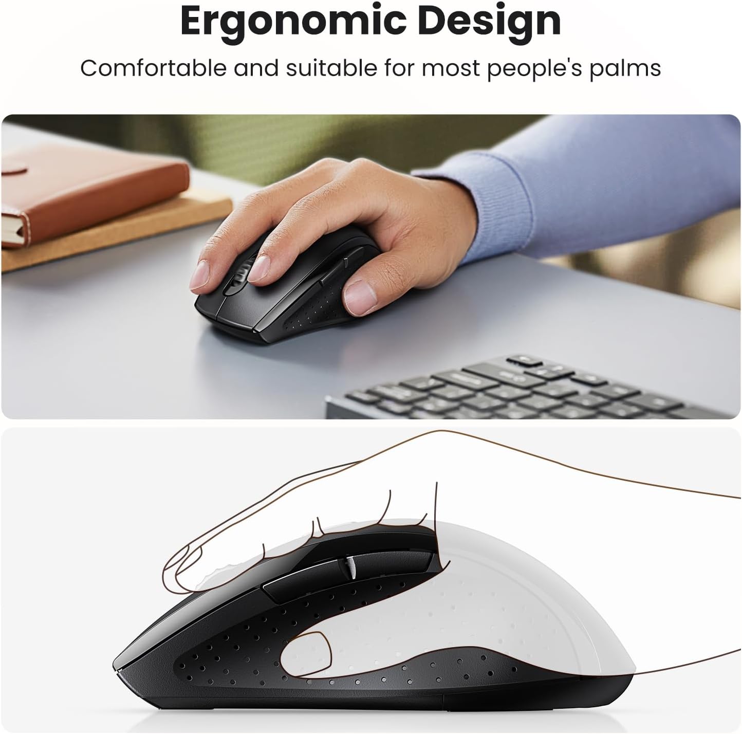 UGREEN 2.4GHz 1600 Wireless Mouse Ergonomic DPI USB Receiver Compatible with Windows Mac Linux Chromebook Laptop PC