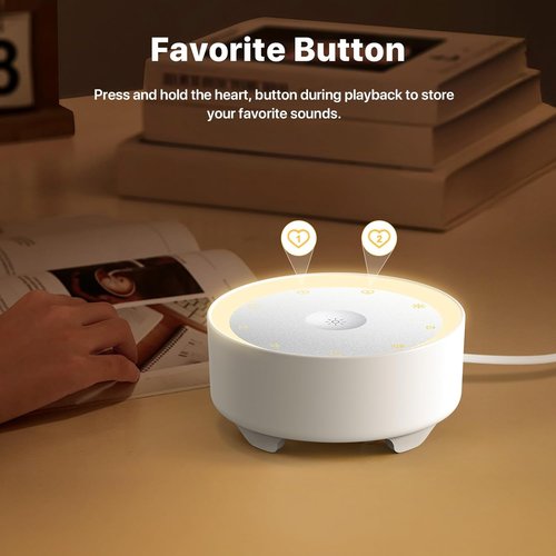 Kipcush White Noise Machine - 20 Soothing Sounds, Dimmable Night Light, USB Powered | Sleep Better Tonight