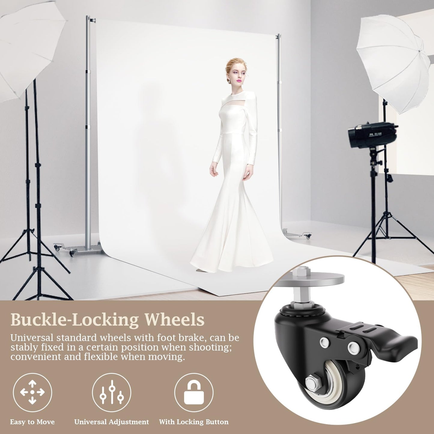 EMART Pipe and Drape Backdrop Stand Kit, Heavy Duty Adjustable Photo Background 10ftx10ft with Wheels, Metal Frame with Flat Base for Photography Wedding Party Decorations