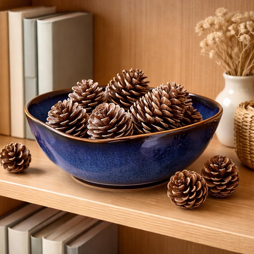 8" Ceramic Decorative Bowl, Key Holder for Entryway, Blue Fruit Bowl for Kitchen Counter, Coffee Table Centerpiece, Office Candy Dish, Small Jewelry Organizer for Vanity, Bedside Table Decor