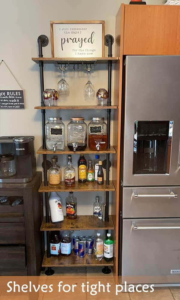 ZIOTHUM 6-Tier Industrial Pipe Shelves Shelf Shelving Rustic Wood Metal Wrought Iron Ladder Bookcase Bookshelf Wall Mounted Mount DIY Loft Vintage Floating Hanging Storage Display (23.6x9.8x78.7)