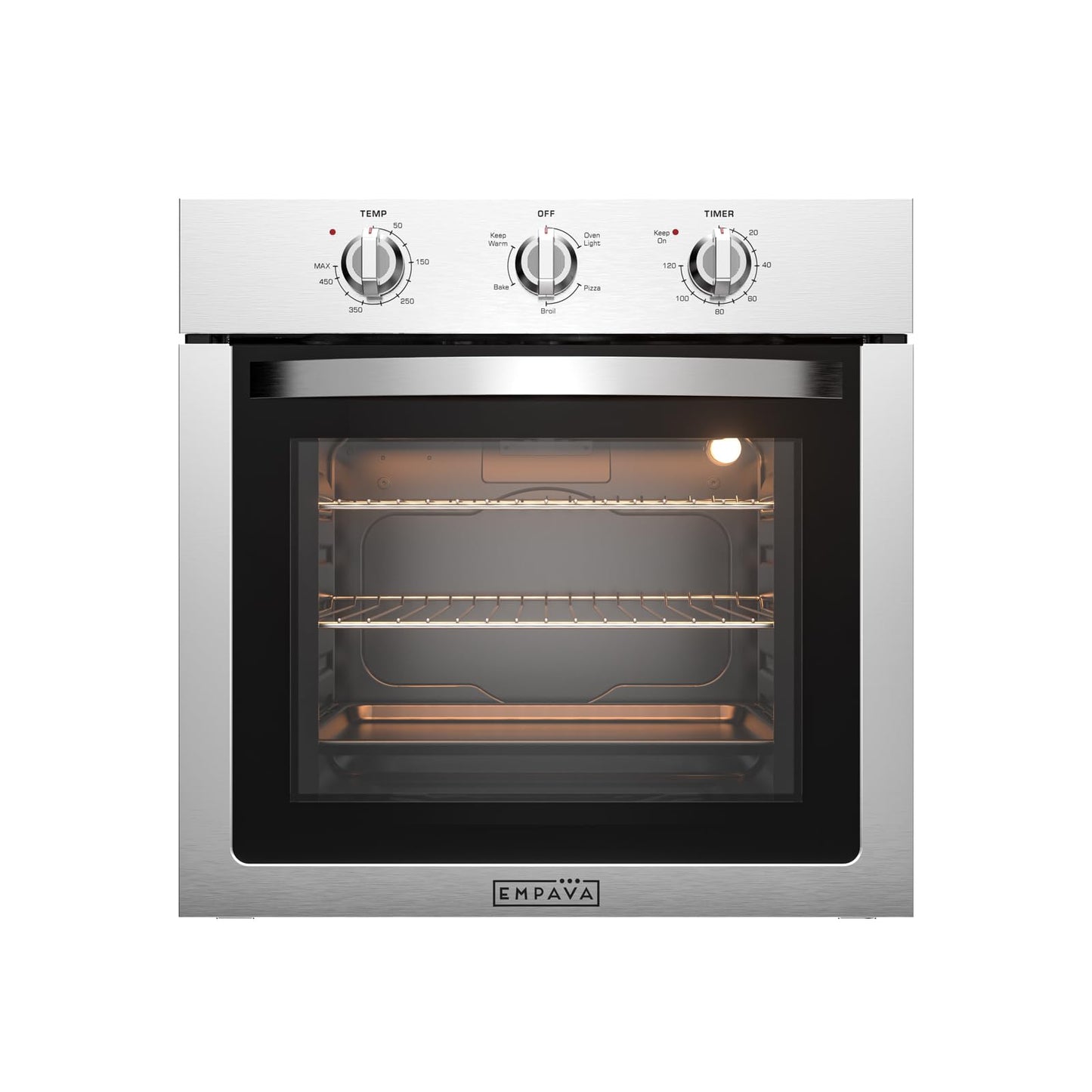 Empava 24 inch Electric Single Wall Oven, 2.5 Cu.ft.. Stainless Steel Built in Wall Oven with Basic Broil Bake Functions, Mechanical Knobs Control, 24WOE40L