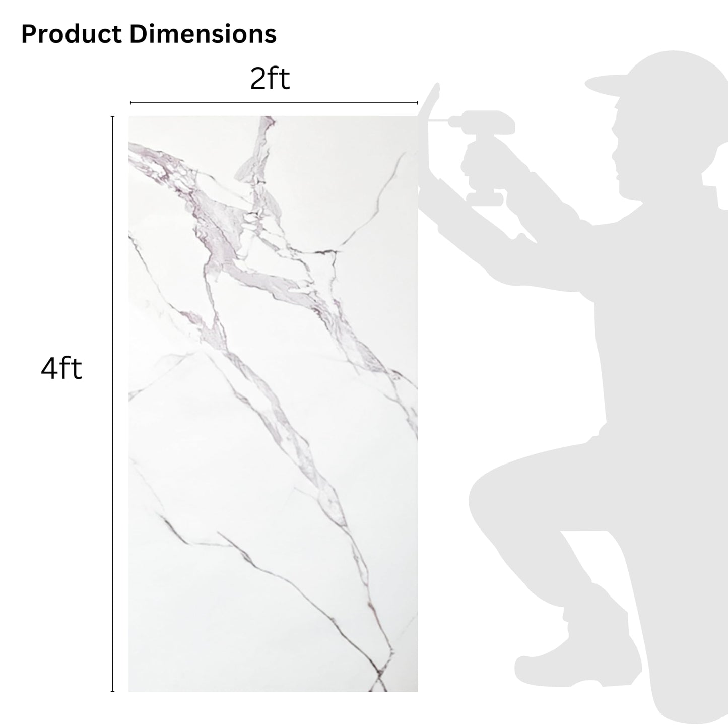 Dundee Deco Faux Marble Wall Panels - 2 ft X 4 ft - Glossy, Waterproof Indoor Wall Cladding - White, Grey Veins - Set of 4 - Covers 31 sq ft