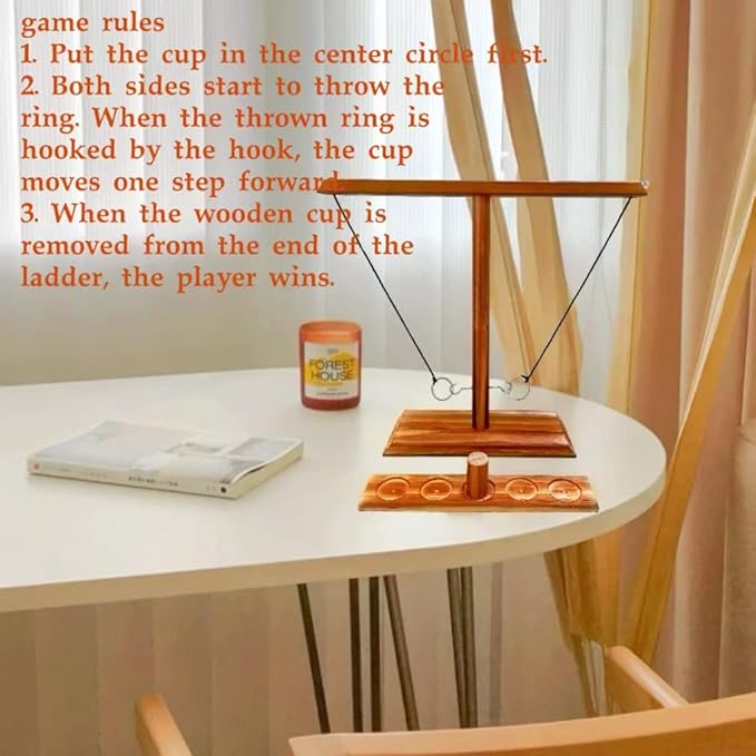 Ring Toss Game, Wooden Hook Tossing Game with Shot Ladder for Party Outdoor Handmade Handheld Ring Hook Fast-Paced Family Interactive Gaming Toys