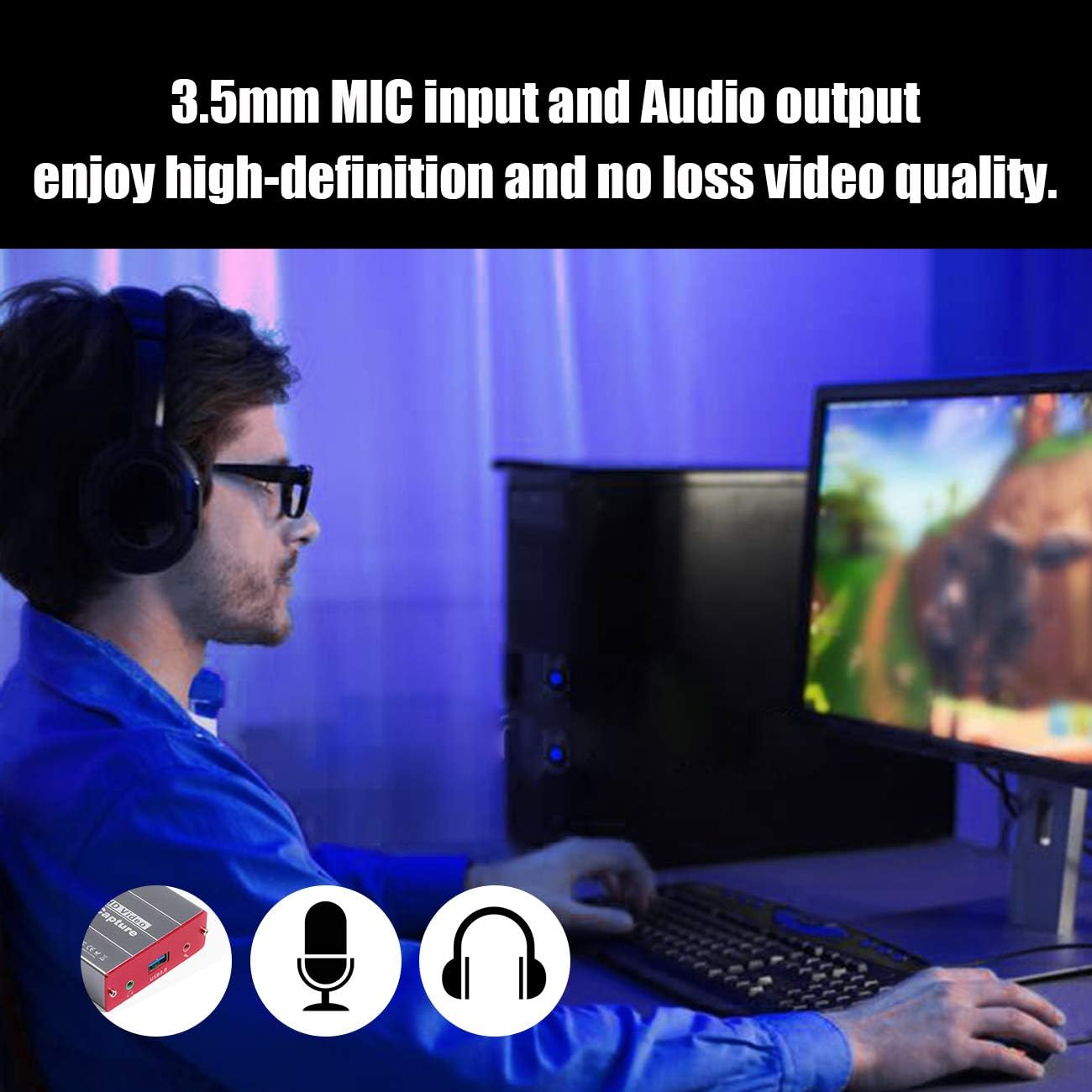 Mirabox USB3.0 4K 1080P 60FPS PS4 HDMI Video Capture Card, HD Game Capture Device Cam Link with HDMI Passthrough Work