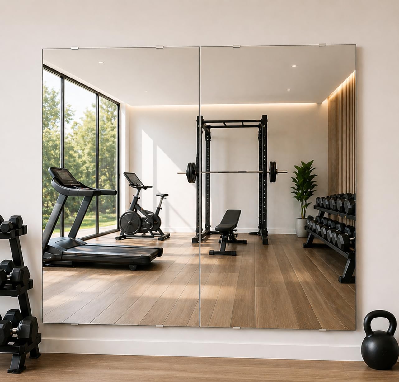 Murrey Home Gym Mirror 2PCSx63x24inch, Easy Install Wall Mounted Large Frameless, Workout Mirror for Home Gym Fitness Yoga Dancing Garage, Shatterproof Full Length Glass Mirror