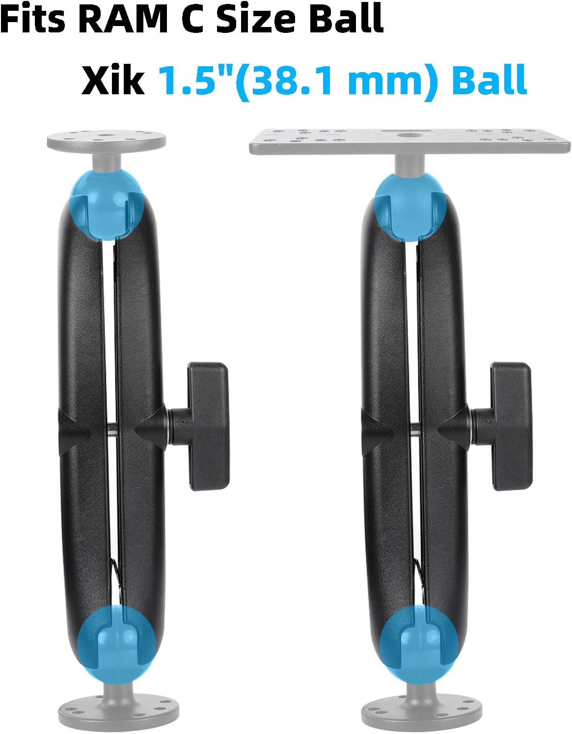xik 1.5" 9.1" (23cm) Heavy Duty Ball Double Socket Arm - Aluminum Alloy Extension for Marine Electronics, RAM Mount