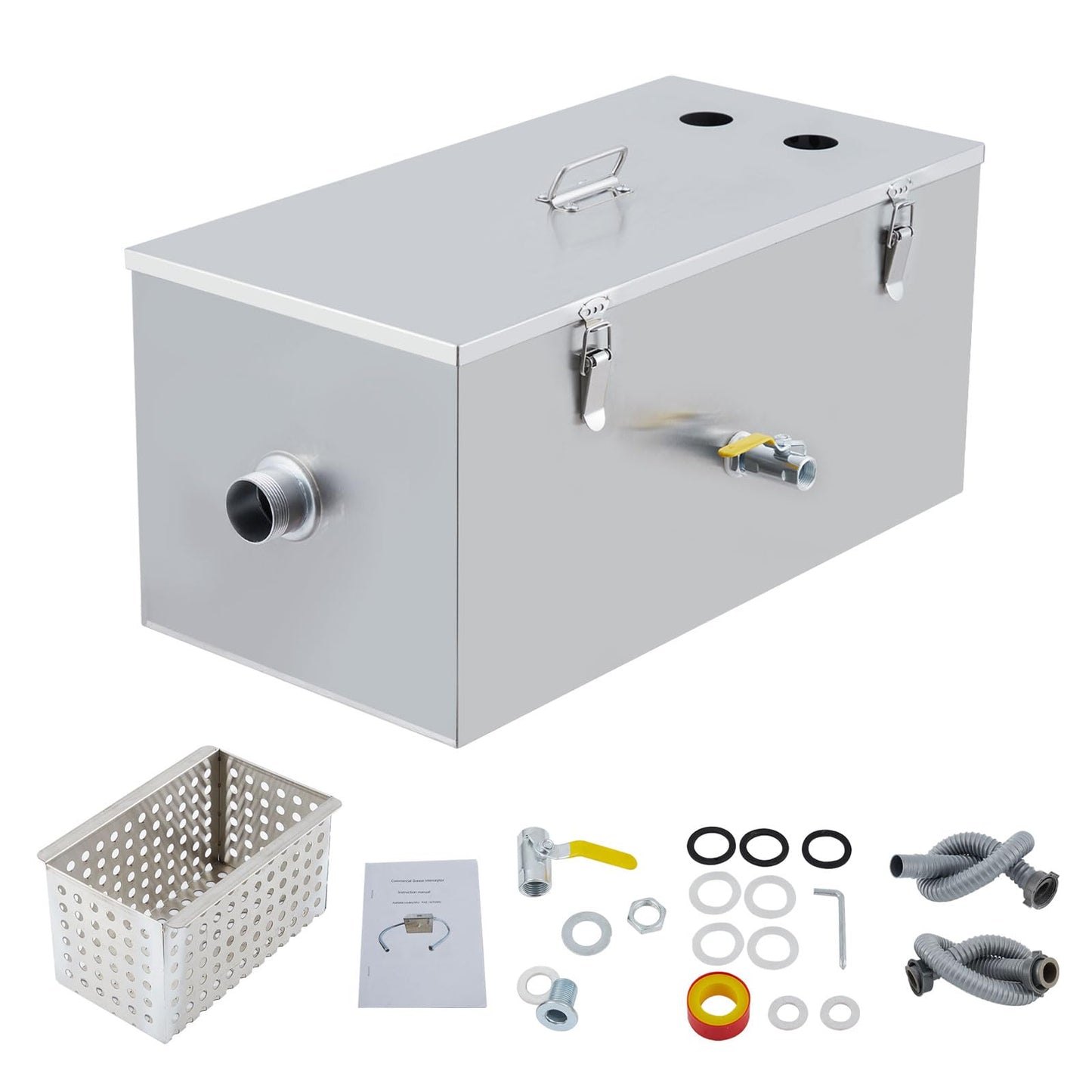 Commercial Grease Trap - 25 Lbs Stainless Steel Grease Interceptor, Side Inlet Interceptor, 13 Gpm Oil-Water Separator, Under Sink Grease Trap, for Restaurant Canteen Kitchen