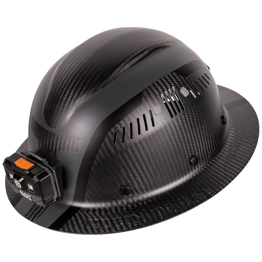 Klein Tools 60514 Hard Hat, K12 Series Carbon Fiber Full Brim, Rechargeable Headlamp, Vented, Class C, Type 1, Spartan