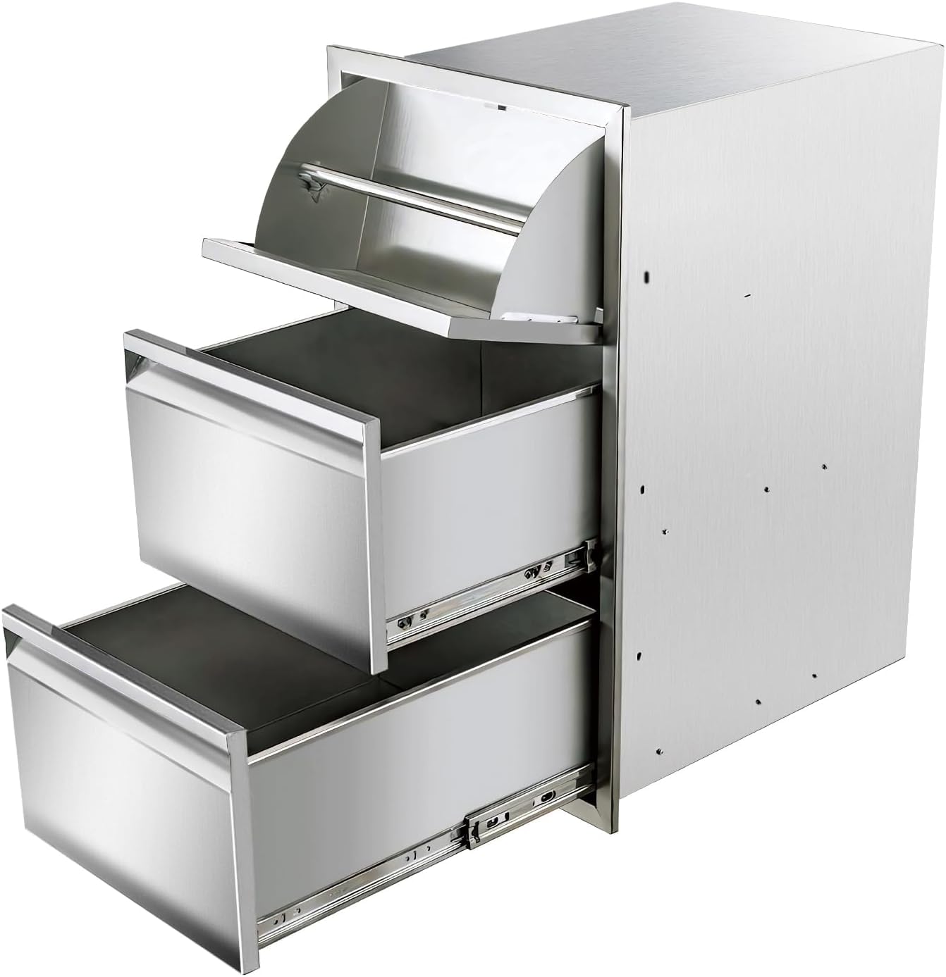 yuxiangBBQ Outdoor Kitchen Drawer, Stainless Steel Tilting Paper Towel Holder Drawer Plus Double Drawers Combination, 17W 30H 21D Double Wall Outdoor Kitchen Drawers