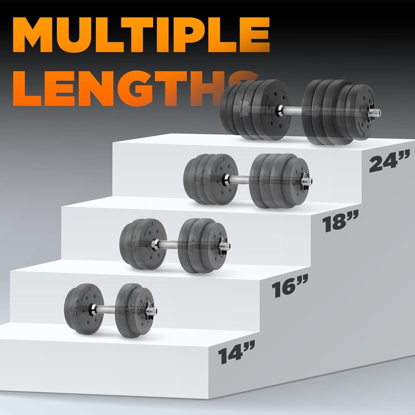Yes4All Threaded Dumbbell Handles, Build Your Own Secure 14/16/18/24 Inch Dumbbell Bar Pair, Fit 1”–1.15” Plates Adjustable for Strength Progress, Non-Slip Star-Lock Collars, Tight Grip - 14 Inches, Silver