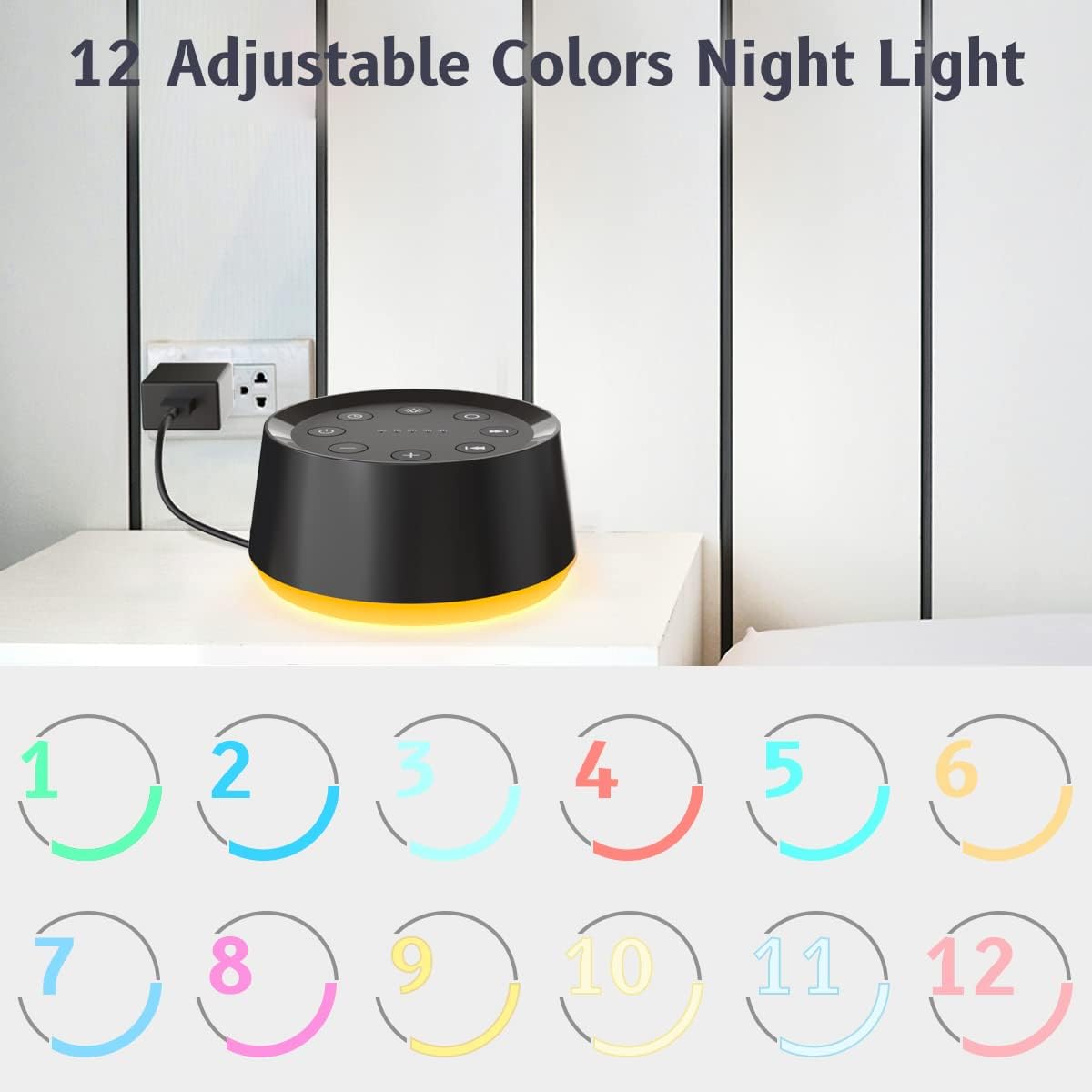 Skiennix Brown Noise Sound Machine - 30 Soothing Sounds & 12 Color Night Light | Sleep Aid for Adults & Kids