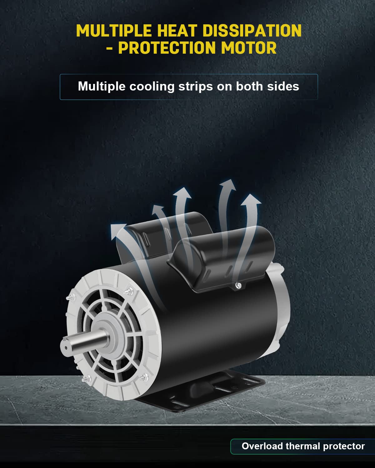 5 HP Air Compressor Motor, 3450 RPM Electric Motor, 230V Single Phase Motor, 56HZ Frame 7/8"Keyed Shaft 60 Hz, Commercial-Duty CCW Rotation, 2.25" Shaft Length for Air Compressors