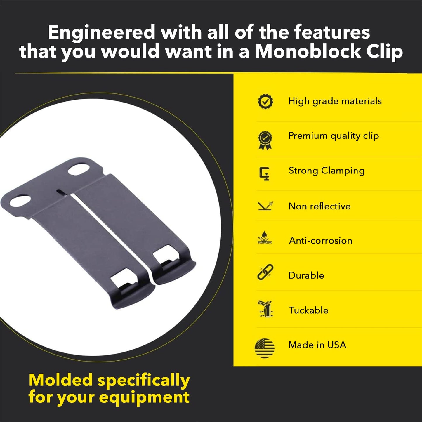 HolsterBuilder DCC Monoblock Clip, Metal Belt Clip for IWB/OWB Concealed Carry Holster, Secure Holster Attachment with Mounting Hardware, Dark Matte Grey, Made in USA