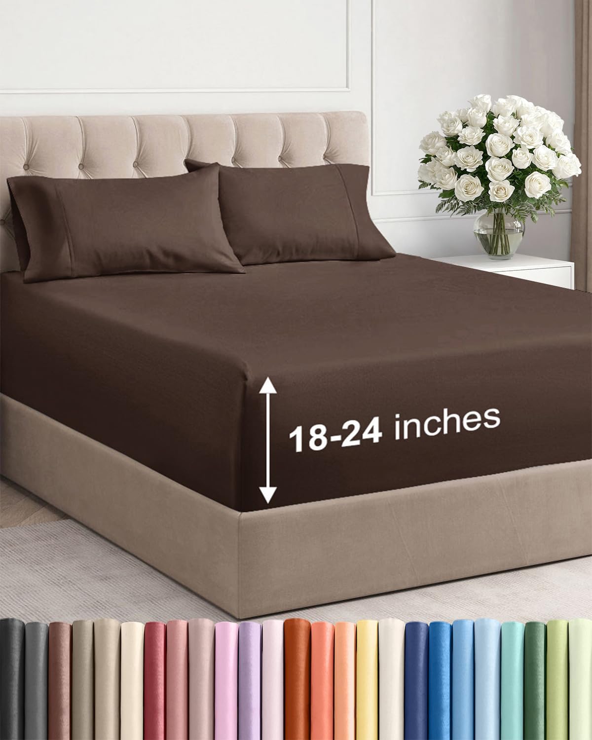 Skiennix Extra Deep Twin Sheet Set - 4-Piece Breathable Cooling Sheets | Luxury Hotel Bedding - Soft, Wrinkle-Free, Brown