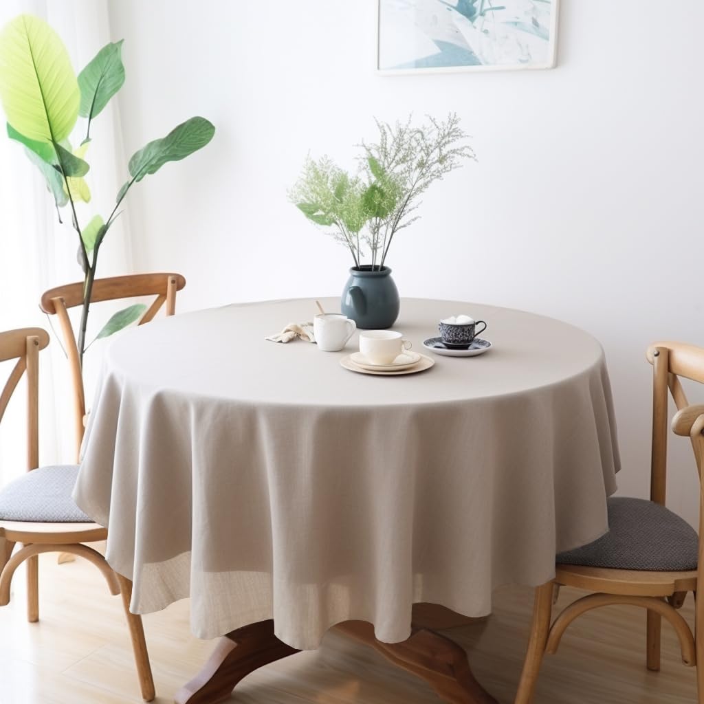 EVERLY 100% Pure Linen Round Tablecloths 80Inch Round Machine Washable Tablecloth for Thanksgiving,Decorative Halloween,Buffet Parties,Picnic,Events,Weddings and Restaurants-Natural Linen
