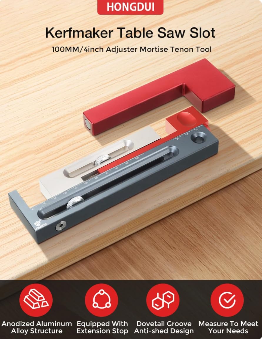 HONGDUI JF15 Kerfmaker Upgraded Version - 7.08" Aluminum Alloy Table Saw Slot Adjuster, Mortise and Tenon Woodworking Measuring Block