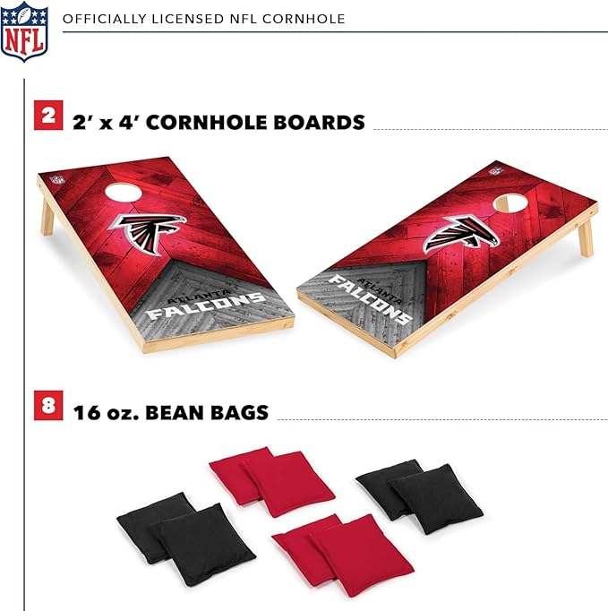 NFL Football 2' x 4' Regulation Size Solid Wood Cornhole Set with Direct Print HD Team Graphics Great Gift for Any Football Fan! Bean Bag Toss Family Outdoor Game