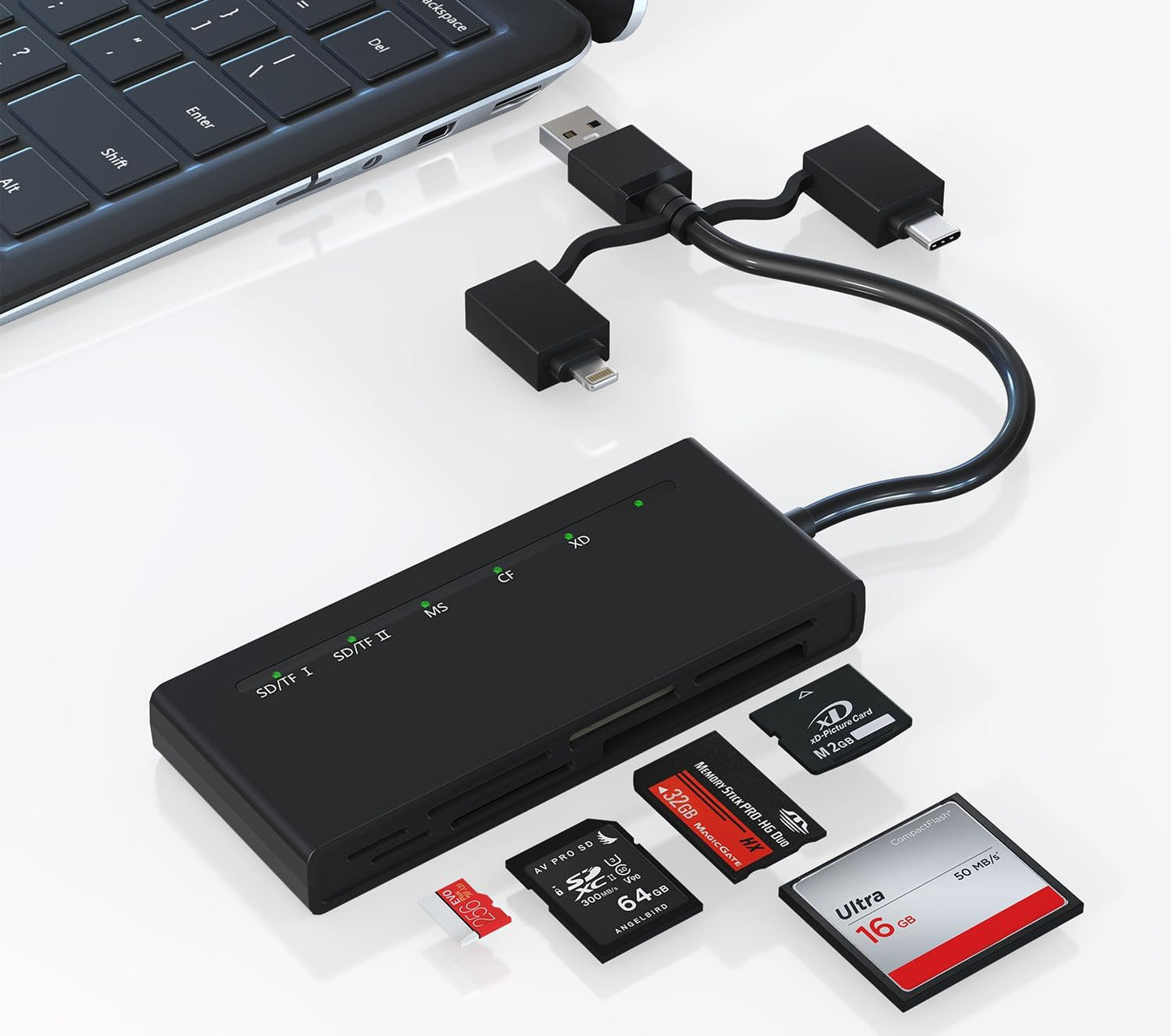 Ardaddyn 7-in-1 3.0 (5Gbps 5 Memory Stick Pro Duo Adapter for iPhone, Computer - Memory Card Reader with Lightning, USB