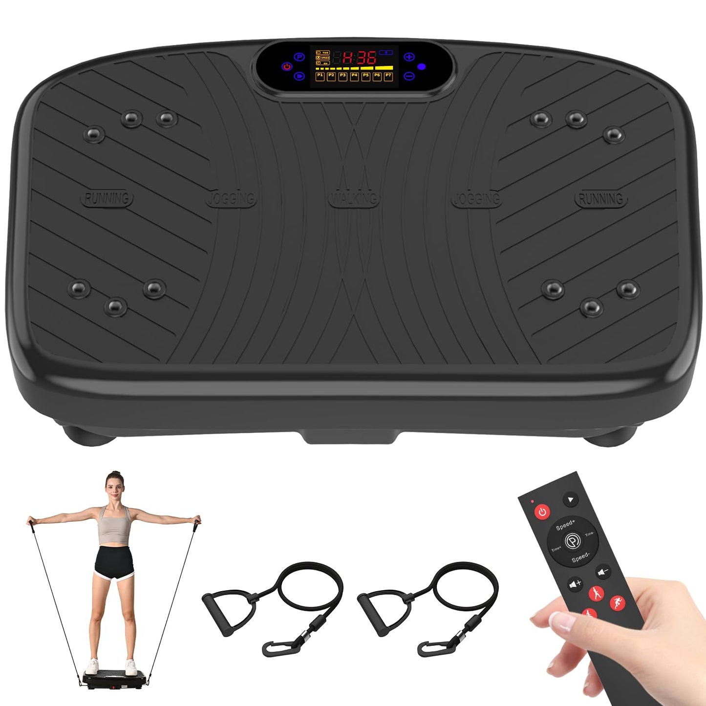 WATEYA Vibration Plate Exercise Machine, Vibrating Platform for Lymphatic Drainage with 200 Adjustable Speeds, Power Vibration Plate for Weight Loss & Fitness, Supports Max Weight 450 Lbs (Black)