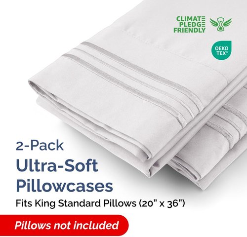 King Standard Pillow Cases - Soft Hotel Quality Covers | Comfy & Fade Resistant - 2 Piece Set in French Grey