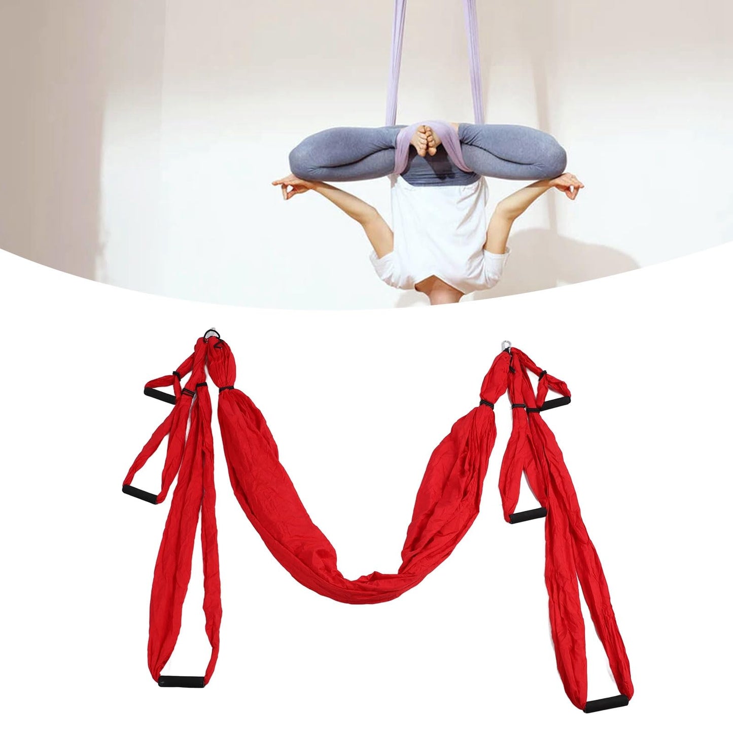 Aerial Yoga Swing Set Adjustable Increase Flexibility Yoga Hammock Yoga Inversion Tool Anti Yoga Sling Suspension Flying Trapeze for Physical Exercise (Red)