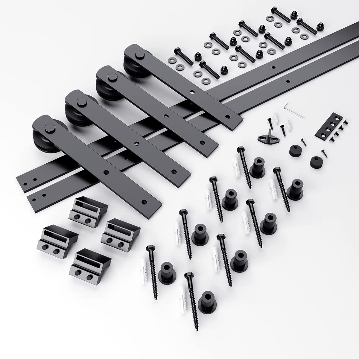 SMARTSTANDARD 11ft Heavy Duty Sturdy Double Sliding Barn Door Hardware Kit -Smoothly and Quietly -Easy to Install -Includes Installation Instruction Fit 33" Wide Door Panel (I Shape Hanger)