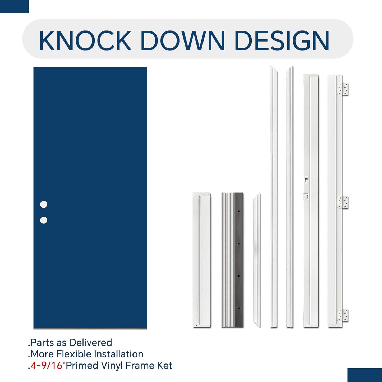 KHSHOW 36 x 80 Fiberglass Entry Door with Brickmould, Vinyl Frame,6 Lite 3/4 View Clear Low-E Glass-Right Hand Inswing-White Smooth Prime Knock-Down Door