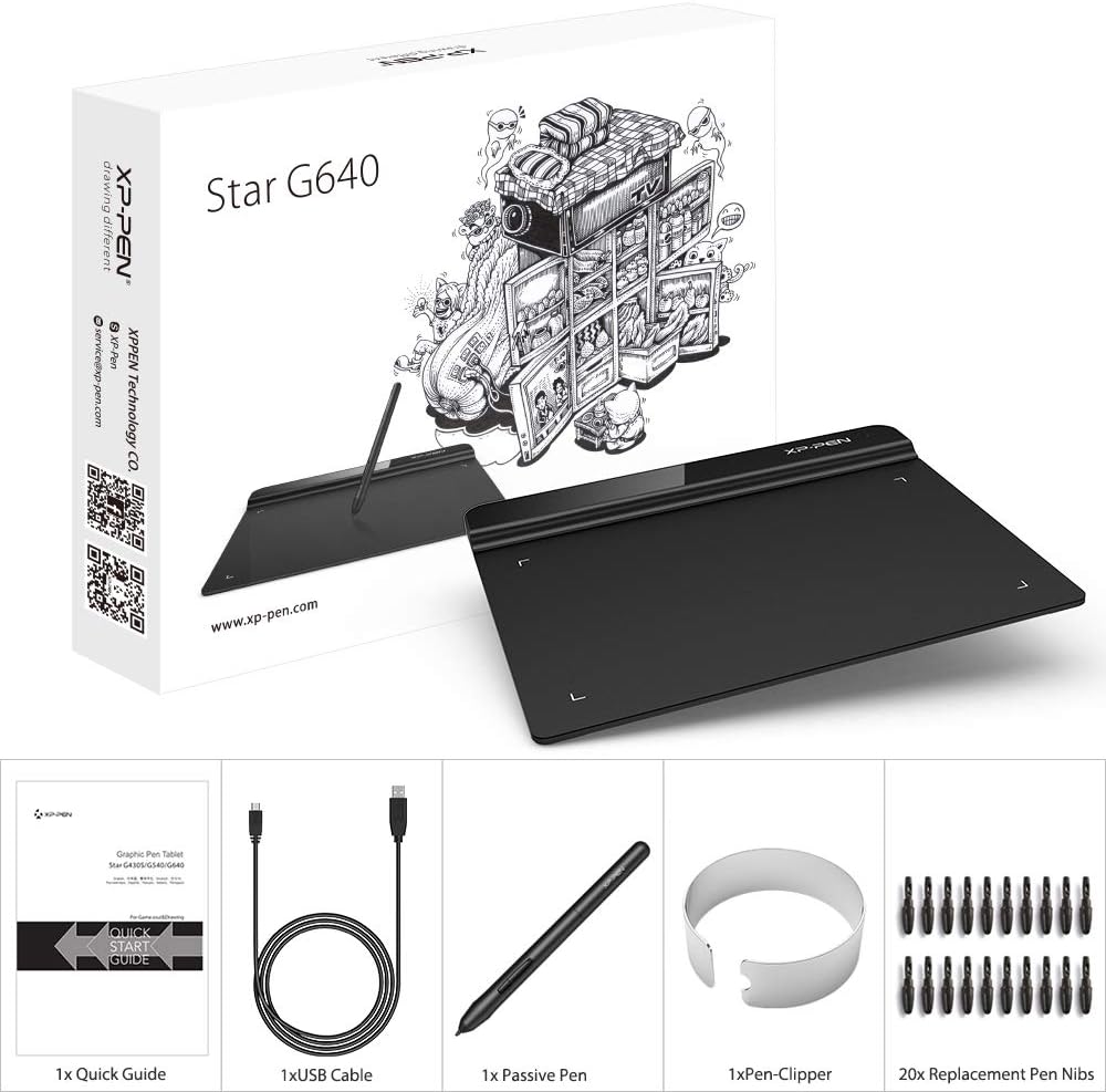 XP-PEN StarG640 6x4 Inch Drawing Tablet XPPen Digital Graphic Tablet Art Tablet with Battery-Free Stylus Pen Tablet