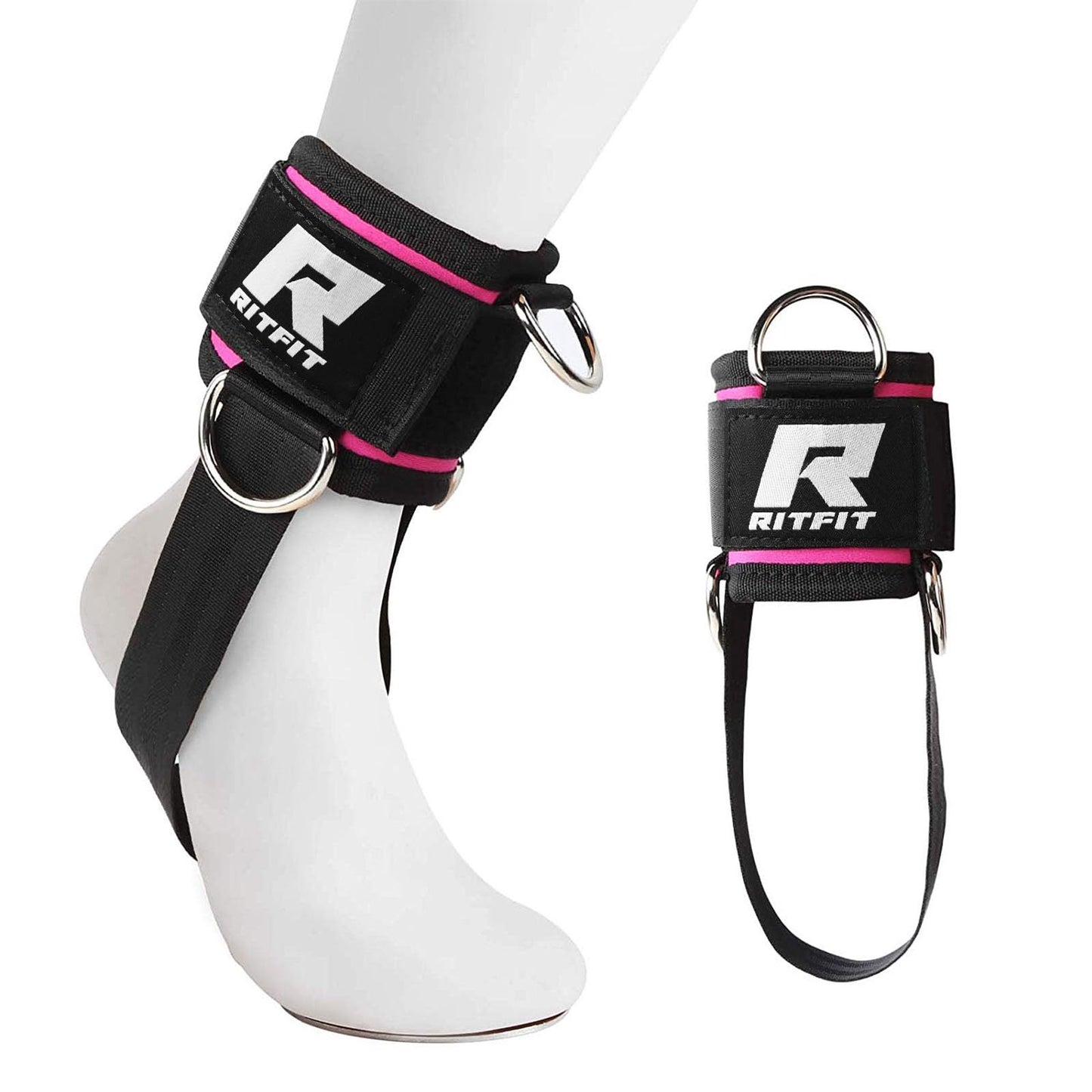 RitFit Kickback Ankle Straps Padded Ankle Strap for Cable Machine,Strong Hook and Loop,Reinforced 3 D-Ring, Adjustable Comfort fit Neoprene - Premium Ankle Cuffs to Enhance Abs, Glute & Leg Workouts