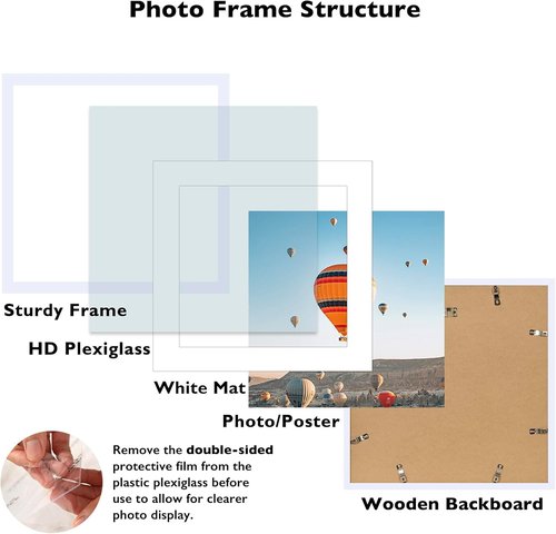 JCJMY 20x20 Picture Frame - White Wall Hanging Frame with 16x16 Mat & Shatter Resistant Plexiglass