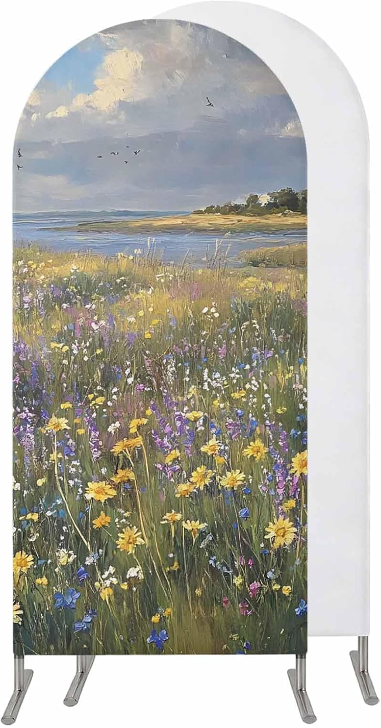 Jnbasdffb 6.6 Spring Floral Wedding Arch Cover, Stretchy Spandex Arch Backdrop Stand Covers FT, Oil Painting Pastoral