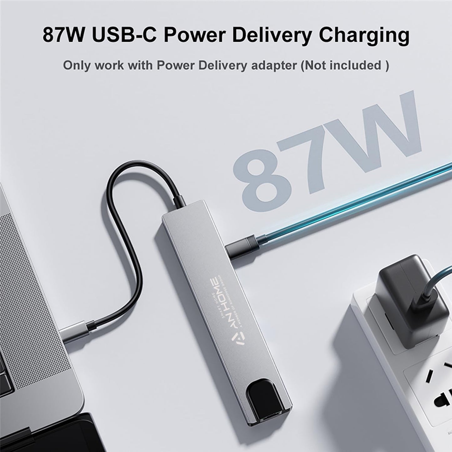 AnHome Smart Home 4K 8-in-1 RJ45 3.0 87W AnHome USB C Hub Ethernet HDMI Adapter, Multiport Dock USB-C to Ethernet USB