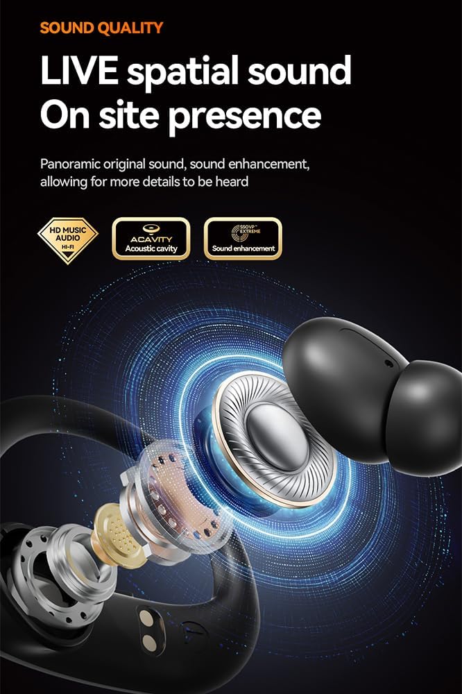 CuiSuto 60H Open Ear Buds Wireless Earbuds Bluetooth Headphones with Playtime LED Display Case, Over the Earbuds