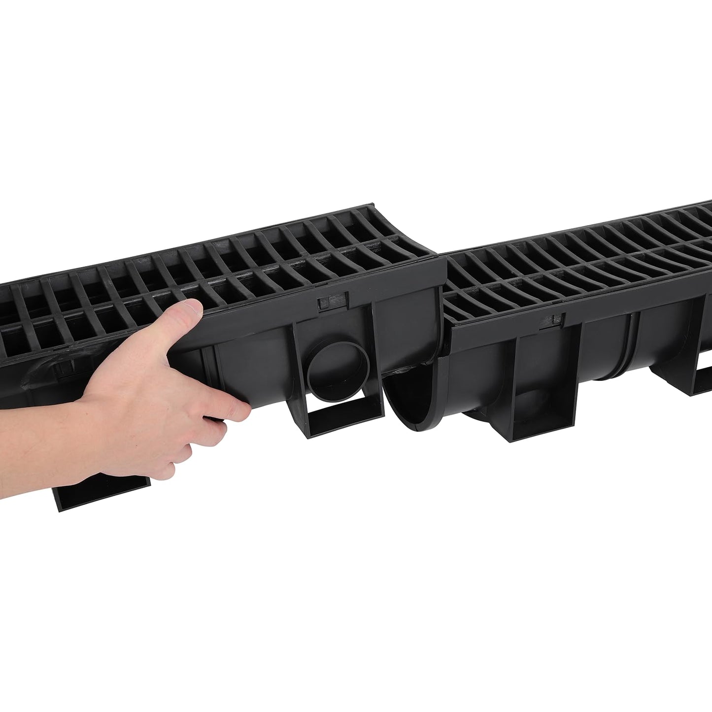 FAHKNS Trench Drain System,5.9"*5.1"*39",6 Pack Channel Drain Hdpe Plastic Trench,B125 for Basement, Garage Floor Courtyard, Terrace, Garden Path, Garage Entrance Swimming Pool