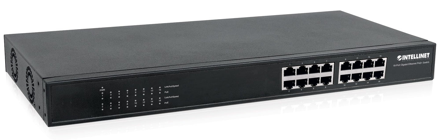 Intellinet 16-Port Gigabit Ethernet Poe+ Switch - 220W Power Budget, 30W per Port, Auto Uplink Support, Rack-mountable - 3 Yr Mfg Warranty - 560993